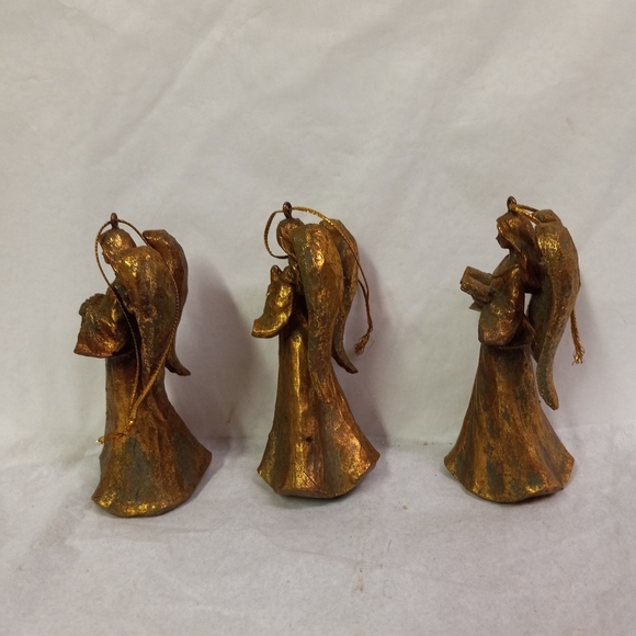 SET 3 Angel Cherubs Gold Glittered Ornaments Caroling 4" Free Standing - Picture 5 of 10
